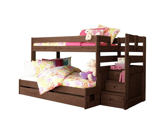 Twin/Twin Staircase Bunk w/Full kit - Chestnut